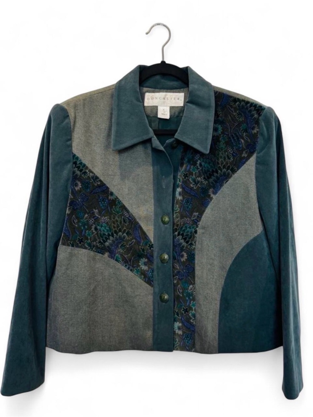 Vintage Doncaster Sage Suede Tapestry Panel Jacket- Whimsigoth Cottagecore Boho